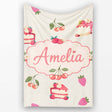 Cute Strawberry Cherry Cake Dessert Cream Background Seamless  Personalised Custom Name Super Soft Fleece Blanket Bed Sofa Throw