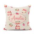 Custom Name Cute Strawberry Cherry Cake Dessert Cream Background Square Filled Cushion Throw Pillow Sofa Bed Home Decor Zip Washable UK Made