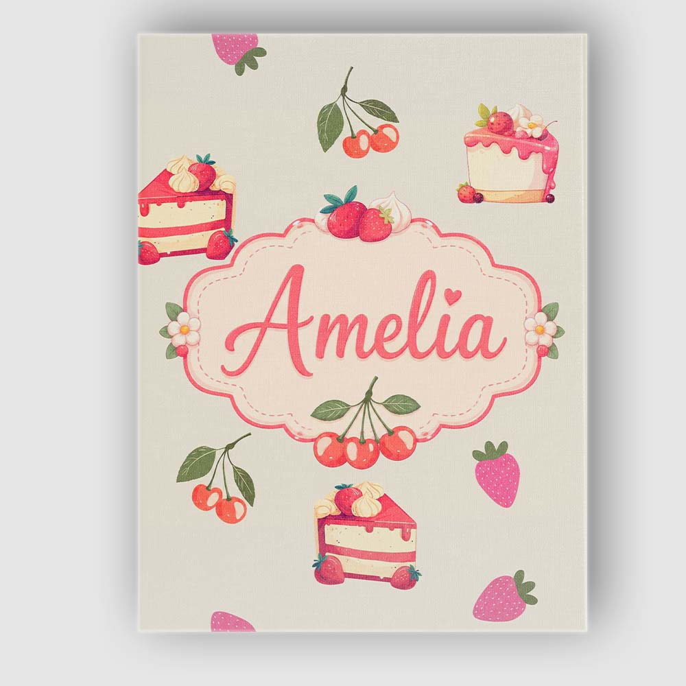 Personalised Name Cute Strawberry Cherry Custom  Unique Gift Idea Elegant Feature Canvas Wall Art Print Decor Picture Ready to Hang