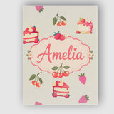 Personalised Name Cute Strawberry Cherry Custom  Unique Gift Idea Elegant Feature Canvas Wall Art Print Decor Picture Ready to Hang