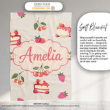 Cute Strawberry Cherry Cake Dessert Cream Background Seamless  Personalised Custom Name Super Soft Fleece Blanket Bed Sofa Throw