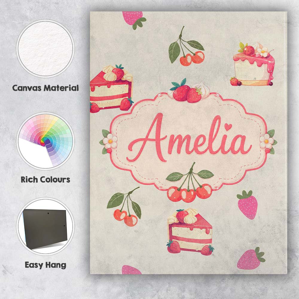 Personalised Name Cute Strawberry Cherry Custom  Unique Gift Idea Elegant Feature Canvas Wall Art Print Decor Picture Ready to Hang