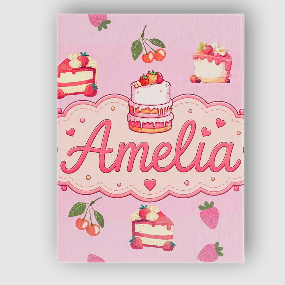Personalised Name Cute Strawberry Cherry Custom  Unique Gift Idea Elegant Feature Canvas Wall Art Print Decor Picture Ready to Hang