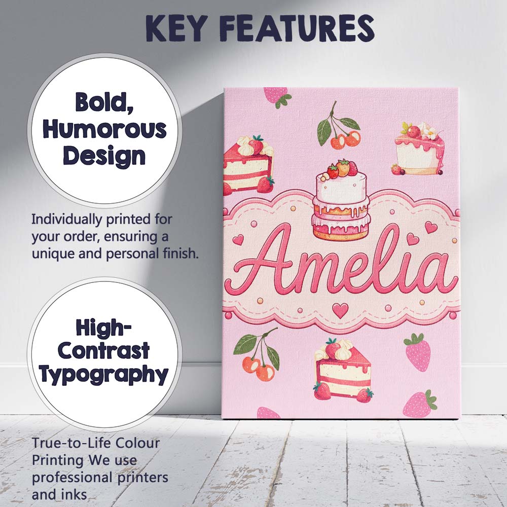 Personalised Name Cute Strawberry Cherry Custom  Unique Gift Idea Elegant Feature Canvas Wall Art Print Decor Picture Ready to Hang