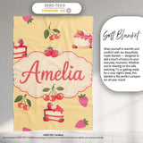 Cute Strawberry Cherry Cake Dessert Yellow Background Seamless  Personalised Custom Name Super Soft Fleece Blanket Bed Sofa Throw
