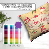 Custom Name Cute Strawberry Cherry Cake Dessert Yellow Seamless Square Filled Cushion Throw Pillow Sofa Bed Home Decor Zip Washable UK Made