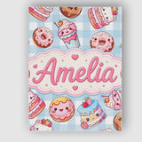Personalised Name Cute Kawaii Donut Cake Custom  Unique Gift Idea Elegant Feature Canvas Wall Art Print Decor Picture Ready to Hang