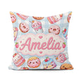 Custom Name Cute Kawaii Donut Cake Dessert Blue Gingham Seamless Square Filled Cushion Throw Pillow Sofa Bed Home Decor Zip Washable UK Made