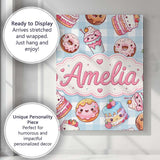 Personalised Name Cute Kawaii Donut Cake Custom  Unique Gift Idea Elegant Feature Canvas Wall Art Print Decor Picture Ready to Hang