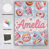 Personalised Name Cute Kawaii Donut Cake Custom  Unique Gift Idea Elegant Feature Canvas Wall Art Print Decor Picture Ready to Hang