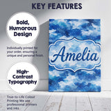 Personalised Name Watercolor Blue Camouflage Artistic Seamless Custom Modern Room Accent Canvas Wall Art Print Decor Picture Ready to Hang
