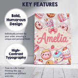Personalised Name Cute Kawaii Donut Cake Custom  Unique Gift Idea Elegant Feature Canvas Wall Art Print Decor Picture Ready to Hang