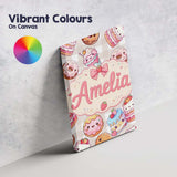 Personalised Name Cute Kawaii Donut Cake Custom  Unique Gift Idea Elegant Feature Canvas Wall Art Print Decor Picture Ready to Hang