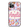 Cute Kawaii Donut Cake Dessert Purple Gingham Custom Name Protective Phone Case Mobile Cover Durable Everyday Smartphone Shock Resistant