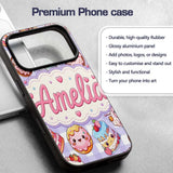 Cute Kawaii Donut Cake Dessert Purple Gingham Custom Name Protective Phone Case Mobile Cover Durable Everyday Smartphone Shock Resistant