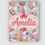 Personalised Name Cute Kawaii Donut Cake Custom  Unique Gift Idea Elegant Feature Canvas Wall Art Print Decor Picture Ready to Hang