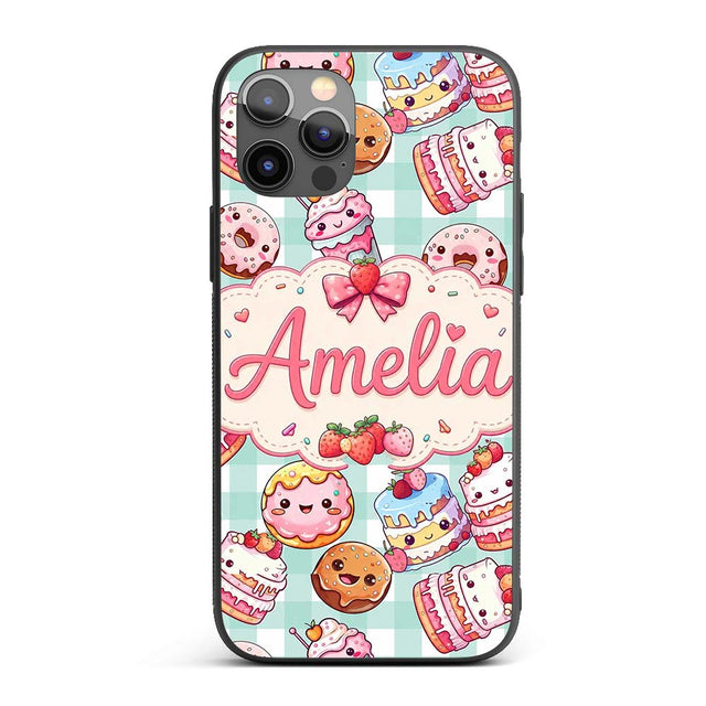 Cute Kawaii Donut Cake Dessert Printed Design Custom Name Protective Phone Case Mobile Cover Durable Everyday Smartphone Shock Resistant