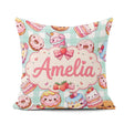 Custom Name Kawaii Donut Cake Dessert Mint Gingham Seamless Name Square Filled Cushion Throw Pillow Sofa Bed Home Decor Zip Washable UK Made