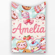 Cute Kawaii Donut Cake Dessert Mint Gingham Seamless Pattern Name  Personalised Custom Name Super Soft Fleece Blanket Bed Sofa Throw
