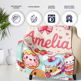 Cute Kawaii Donut Cake Dessert Mint Gingham Seamless Pattern Name  Personalised Custom Name Super Soft Fleece Blanket Bed Sofa Throw