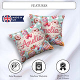 Custom Name Kawaii Donut Cake Dessert Mint Gingham Seamless Name Square Filled Cushion Throw Pillow Sofa Bed Home Decor Zip Washable UK Made