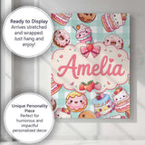 Personalised Name Cute Kawaii Donut Cake Custom  Unique Gift Idea Elegant Feature Canvas Wall Art Print Decor Picture Ready to Hang