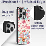 Cute Kawaii Donut Cake Dessert Printed Design Custom Name Protective Phone Case Mobile Cover Durable Everyday Smartphone Shock Resistant