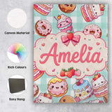 Personalised Name Cute Kawaii Donut Cake Custom  Unique Gift Idea Elegant Feature Canvas Wall Art Print Decor Picture Ready to Hang