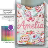 Cute Kawaii Donut Cake Dessert Mint Gingham Seamless Pattern Name  Personalised Custom Name Super Soft Fleece Blanket Bed Sofa Throw