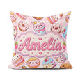 Custom Name Kawaii Donut Cake Dessert Pink Gingham Seamless Name Square Filled Cushion Throw Pillow Sofa Bed Home Decor Zip Washable UK Made