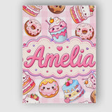 Personalised Name Cute Kawaii Donut Cake Custom  Unique Gift Idea Elegant Feature Canvas Wall Art Print Decor Picture Ready to Hang