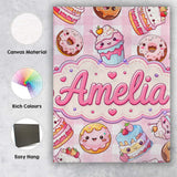 Personalised Name Cute Kawaii Donut Cake Custom  Unique Gift Idea Elegant Feature Canvas Wall Art Print Decor Picture Ready to Hang