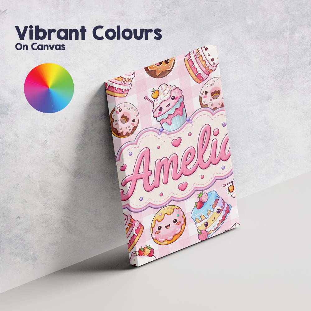 Personalised Name Cute Kawaii Donut Cake Custom  Unique Gift Idea Elegant Feature Canvas Wall Art Print Decor Picture Ready to Hang