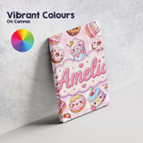 Personalised Name Cute Kawaii Donut Cake Custom  Unique Gift Idea Elegant Feature Canvas Wall Art Print Decor Picture Ready to Hang