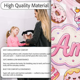 Cute Kawaii Donut Cake Dessert Pink Gingham Seamless Pattern Name  Personalised Custom Name Super Soft Fleece Blanket Bed Sofa Throw