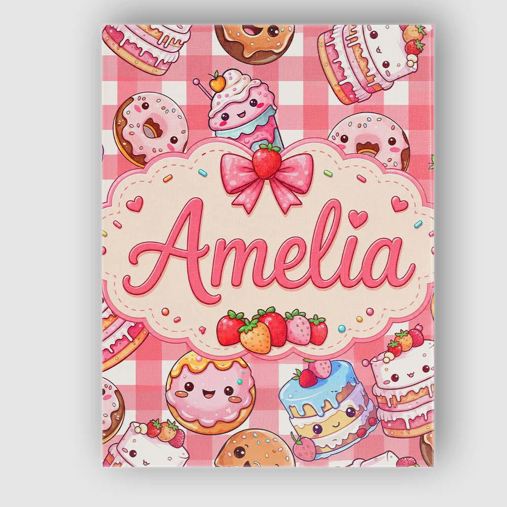 Personalised Name Cute Kawaii Donut Cake Custom  Unique Gift Idea Elegant Feature Canvas Wall Art Print Decor Picture Ready to Hang