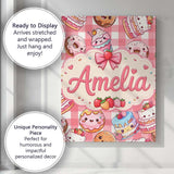 Personalised Name Cute Kawaii Donut Cake Custom  Unique Gift Idea Elegant Feature Canvas Wall Art Print Decor Picture Ready to Hang