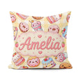 Custom Name Kawaii Donut Dessert Yellow Gingham Seamless Pattern Square Filled Cushion Throw Pillow Sofa Bed Home Decor Zip Washable UK Made