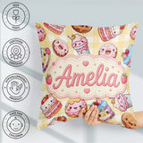 Custom Name Kawaii Donut Dessert Yellow Gingham Seamless Pattern Square Filled Cushion Throw Pillow Sofa Bed Home Decor Zip Washable UK Made