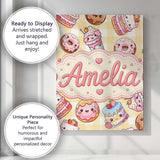 Personalised Name Cute Kawaii Donut Cake Custom  Unique Gift Idea Elegant Feature Canvas Wall Art Print Decor Picture Ready to Hang