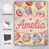 Personalised Name Cute Kawaii Donut Cake Custom  Unique Gift Idea Elegant Feature Canvas Wall Art Print Decor Picture Ready to Hang