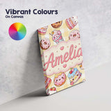Personalised Name Cute Kawaii Donut Cake Custom  Unique Gift Idea Elegant Feature Canvas Wall Art Print Decor Picture Ready to Hang