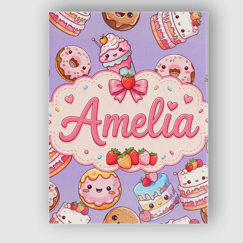 Personalised Name Cute Kawaii Donut Cake Custom  Unique Gift Idea Elegant Feature Canvas Wall Art Print Decor Picture Ready to Hang
