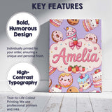 Personalised Name Cute Kawaii Donut Cake Custom  Unique Gift Idea Elegant Feature Canvas Wall Art Print Decor Picture Ready to Hang