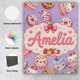 Personalised Name Cute Kawaii Donut Cake Custom  Unique Gift Idea Elegant Feature Canvas Wall Art Print Decor Picture Ready to Hang