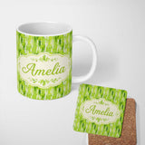 Personalized Custom Name Abstract Green Brushstroke Texture Seamless Pattern Artistic Design 11oz Ceramic Coffee Tea Mug White Large Handle