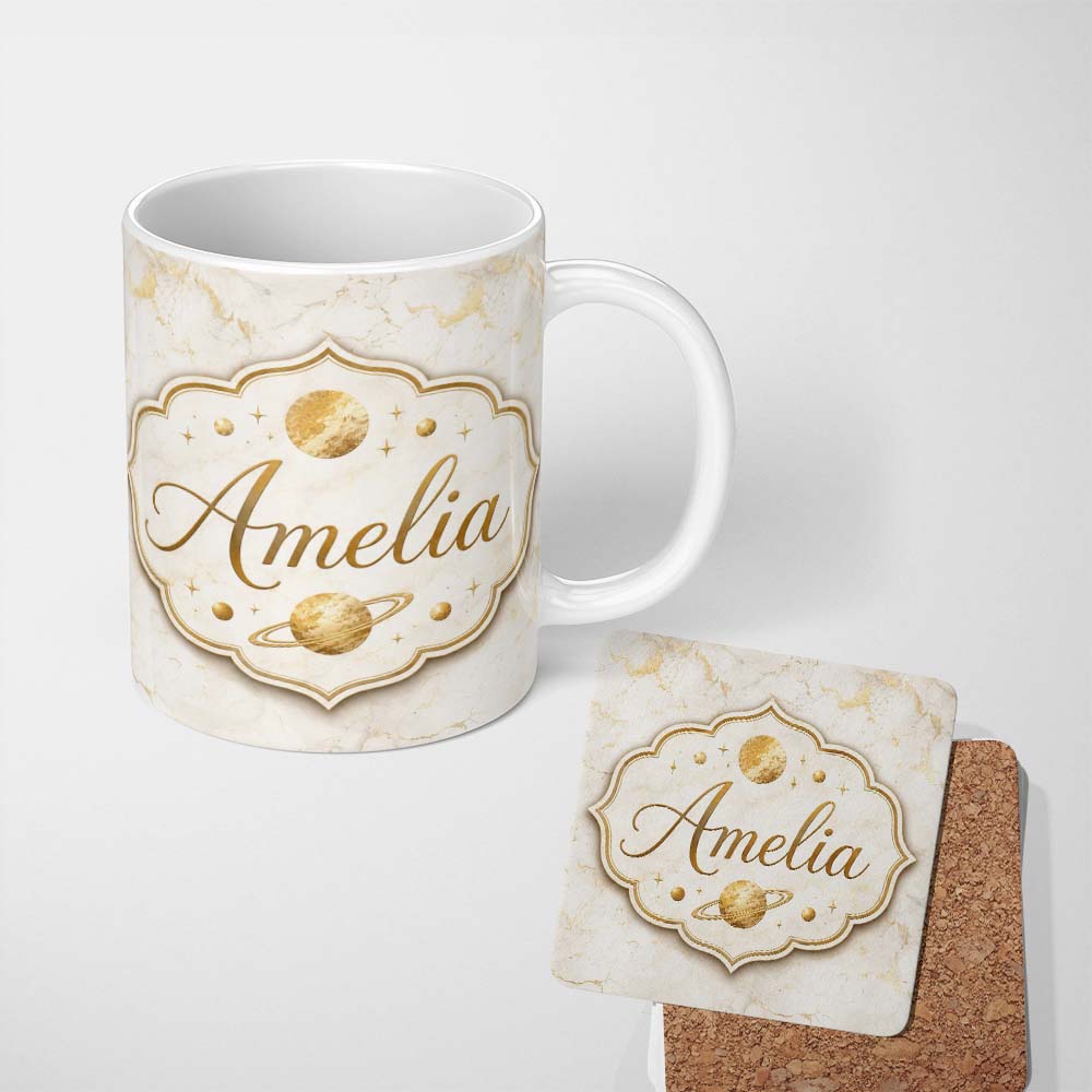 Personalized Custom Name Luxurious White Marble with Gold Veins Seamless Pattern Lovely 11oz Ceramic Coffee Tea Mug White Large Handle