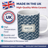 Personalized Custom Name Artistic Sketch Cloud Pattern Navy Background Hand Drawn Style 11oz Ceramic Coffee Tea Mug White Large Handle