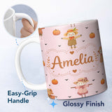 Personalized Custom Name Cute Autumn Scarecrow Pumpkin Birds Seamless Pattern Blush Lovely 11oz Ceramic Coffee Tea Mug White Large Handle