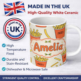Personalized Custom Name Cute French Fries Cartoon Snack Food Cream Background Seamless 11oz Ceramic Coffee Tea Mug White Large Handle